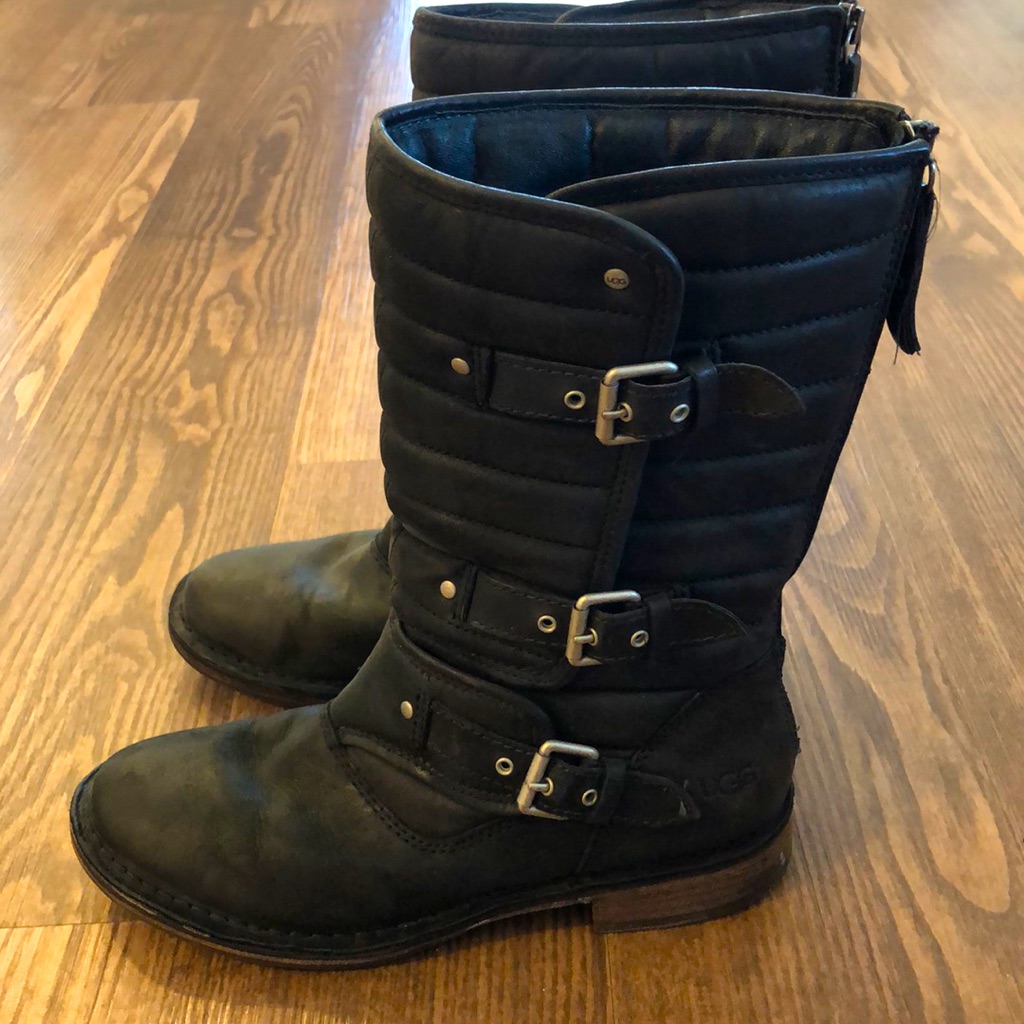 Ugg Tatum Black Leather Buckle Boots
